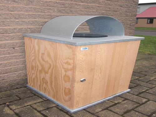 Styled bespoke wood snd steel litter bins,